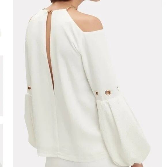 Self Portrait Balloon Sleeve Gold Chain Blouse Sz 6 Quiet Luxary *Flaw* - Picture 11 of 11